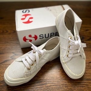 SUPERGA Leather White Sneakers, size 5.5 (fit like 6)